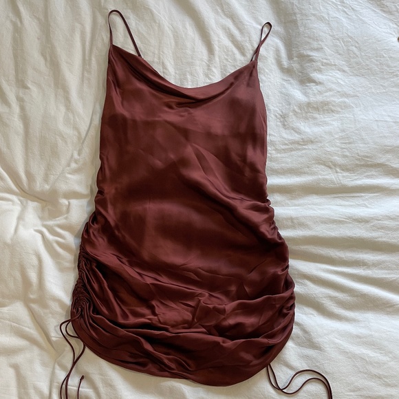 Aritzia Wilfred Only Ruched Slip Dress in Rustique S - Picture 2 of 5